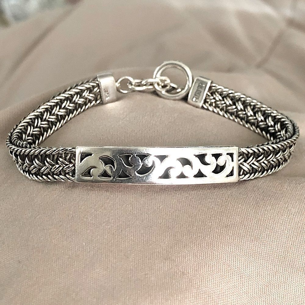 Lois Hill Sterling Silver Thai Weave Id Bracelet W Cut Out Design Toggle Clasp View 3